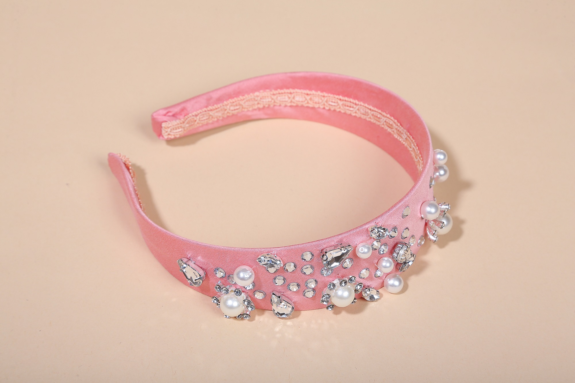 Cerchietto perle e strass - corallo