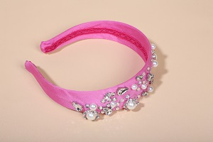 Cerchietto perle e strass - fuxia