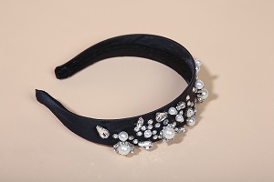 Cerchietto perle e strass - nero