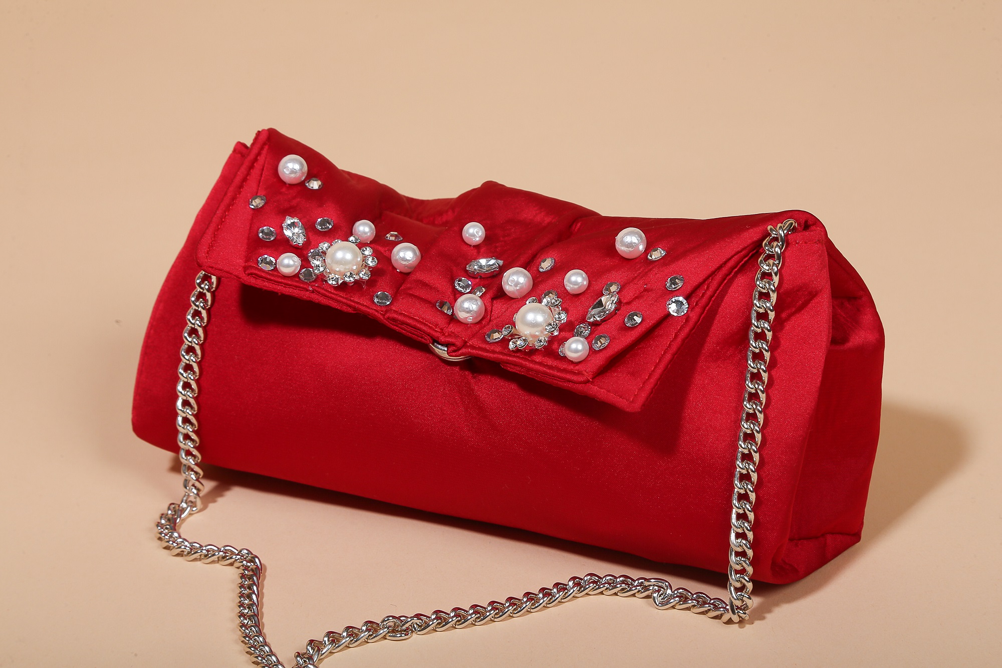 Borsa perle e strass - rosso