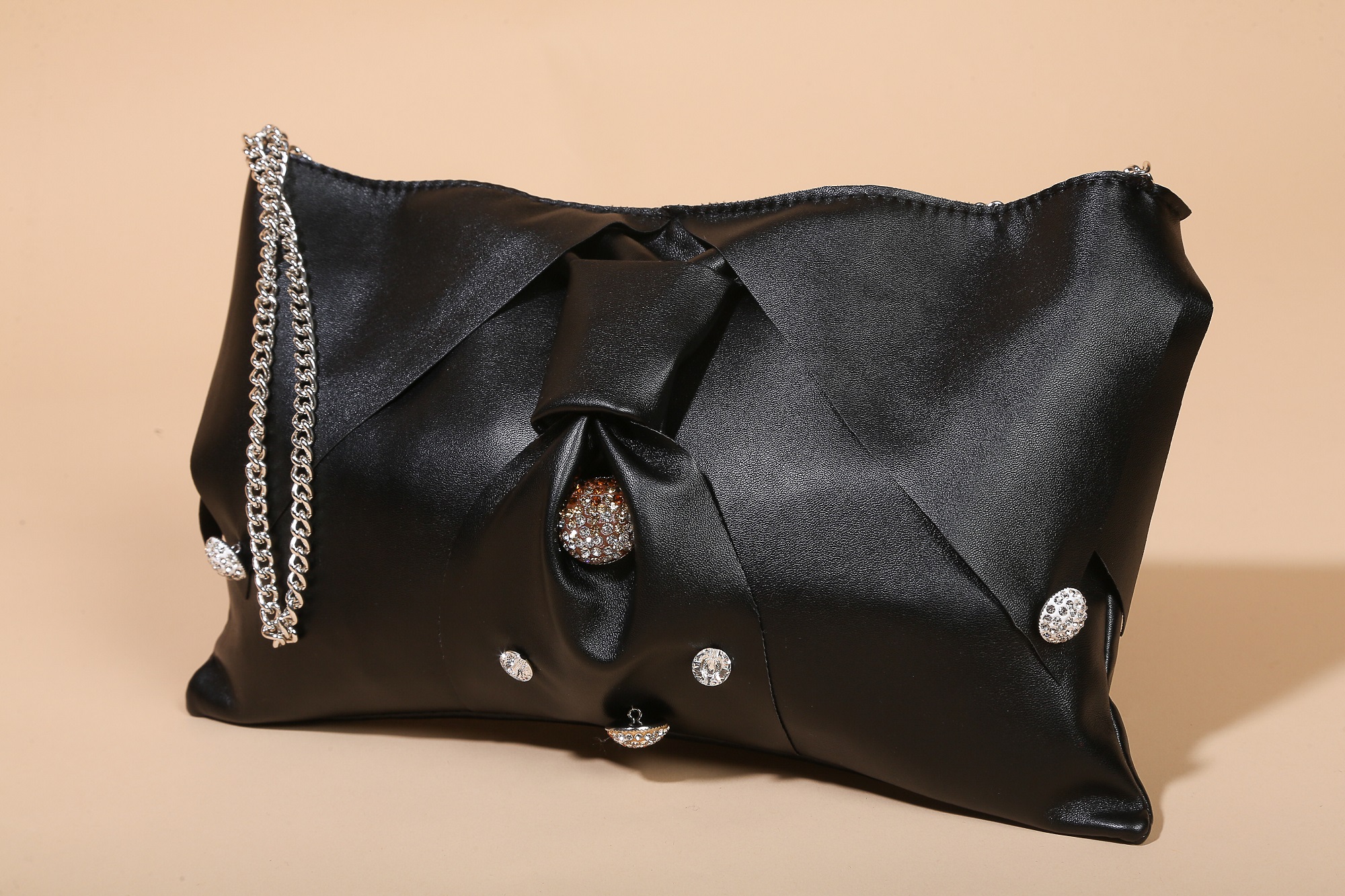 Borsa bottoni strass - nero